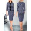 imageVFSHOW Womens 2024 Fall Winter Office Business Work Church Dresses Tweed Peplum Slimming Bodycon Pencil Sheath DressBlue Tweed