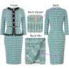 imageVFSHOW Womens 2024 Fall Winter Office Business Work Church Dresses Tweed Peplum Slimming Bodycon Pencil Sheath DressTeal Green Tweed