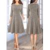 imageVFSHOW Womens Front Zipper Crisscross Waist Slim Wear to Work Business Office Fit and Flare ALine DressBeige Tweed