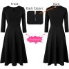 imageVFSHOW Womens Front Zipper Crisscross Waist Slim Wear to Work Business Office Fit and Flare ALine DressBlack
