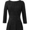 imageVFSHOW Womens Front Zipper Crisscross Waist Slim Wear to Work Business Office Fit and Flare ALine DressBlack and White Stripe