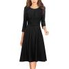 imageVFSHOW Womens Front Zipper Crisscross Waist Slim Wear to Work Business Office Fit and Flare ALine DressBlack and White Stripe
