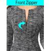 imageVFSHOW Womens Front Zipper Crisscross Waist Slim Wear to Work Business Office Fit and Flare ALine DressBlack and White Tweed