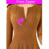 imageVFSHOW Womens Front Zipper Crisscross Waist Slim Wear to Work Business Office Fit and Flare ALine DressBrown Textureb
