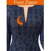imageVFSHOW Womens Front Zipper Crisscross Waist Slim Wear to Work Business Office Fit and Flare ALine DressDark Blue Tweed