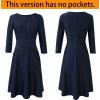 imageVFSHOW Womens Front Zipper Crisscross Waist Slim Wear to Work Business Office Fit and Flare ALine DressDark Blue and White Stripe
