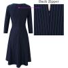 imageVFSHOW Womens Front Zipper Crisscross Waist Slim Wear to Work Business Office Fit and Flare ALine DressDark Blue and White Stripe