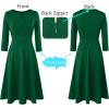 imageVFSHOW Womens Front Zipper Crisscross Waist Slim Wear to Work Business Office Fit and Flare ALine DressGreen