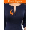 imageVFSHOW Womens Front Zipper Crisscross Waist Slim Wear to Work Business Office Fit and Flare ALine DressNavy Blue