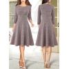 imageVFSHOW Womens Front Zipper Crisscross Waist Slim Wear to Work Business Office Fit and Flare ALine DressPink Tweed