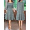 imageVFSHOW Womens Front Zipper Crisscross Waist Slim Wear to Work Business Office Fit and Flare ALine DressTeal Green Tweed