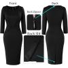 imageVFSHOW Womens Notch V Neck Office Business Work Slim Fit Sheath Pencil DressBlack