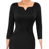 imageVFSHOW Womens Notch V Neck Office Business Work Slim Fit Sheath Pencil DressBlack