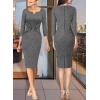 imageVFSHOW Womens Notch V Neck Office Business Work Slim Fit Sheath Pencil DressBlack Tweed