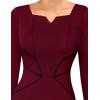 imageVFSHOW Womens Notch V Neck Office Business Work Slim Fit Sheath Pencil DressDark Red and Black Piping