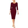 imageVFSHOW Womens Notch V Neck Office Business Work Slim Fit Sheath Pencil DressDark Red and Black Piping