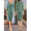 imageVFSHOW Womens Notch V Neck Office Business Work Slim Fit Sheath Pencil DressGreen Knit