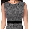 imageVFSHOW Womens Pleated Crew Neck Front Split Work Business Office Party Bodycon Pencil Sheath DressBlack Tweed and Black