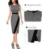 imageVFSHOW Womens Pleated Crew Neck Front Split Work Business Office Party Bodycon Pencil Sheath DressBlack Tweed and Black