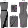 imageVFSHOW Womens Pleated Crew Neck Front Split Work Business Office Party Bodycon Pencil Sheath DressBlack Tweed and Black
