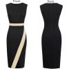 imageVFSHOW Womens Pleated Crew Neck Front Split Work Business Office Party Bodycon Pencil Sheath DressBlack and Beige