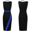 imageVFSHOW Womens Pleated Crew Neck Front Split Work Business Office Party Bodycon Pencil Sheath DressBlack and Blue