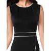 imageVFSHOW Womens Pleated Crew Neck Front Split Work Business Office Party Bodycon Pencil Sheath DressBlackwhite Piping