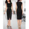 imageVFSHOW Womens Pleated Crew Neck Front Split Work Business Office Party Bodycon Pencil Sheath DressBlackwhite Piping