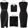 imageVFSHOW Womens Pleated Crew Neck Front Split Work Business Office Party Bodycon Pencil Sheath DressBlackwhite Piping
