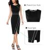imageVFSHOW Womens Pleated Crew Neck Front Split Work Business Office Party Bodycon Pencil Sheath DressBlackwhite Piping