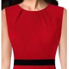 imageVFSHOW Womens Pleated Crew Neck Front Split Work Business Office Party Bodycon Pencil Sheath DressRed and Black