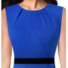 imageVFSHOW Womens Pleated Crew Neck Front Split Work Business Office Party Bodycon Pencil Sheath DressRoyal Blue and Black