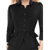 imageVFSHOW Womens Work Business Dresses Collared Notch Neck Office Buttons Peplum Slimming Sheath Pencil DressBlack