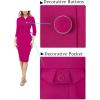 imageVFSHOW Womens Work Business Dresses Collared Notch Neck Office Buttons Peplum Slimming Sheath Pencil DressHot Pink