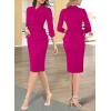 imageVFSHOW Womens Work Business Dresses Collared Notch Neck Office Buttons Peplum Slimming Sheath Pencil DressHot Pink
