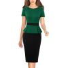 imageVFSHOW Womens Work Business Office Front Zipper Peplum Professional Church Pencil Sheath DressGreen and Black