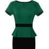imageVFSHOW Womens Work Business Office Front Zipper Peplum Professional Church Pencil Sheath DressGreen and Black