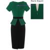 imageVFSHOW Womens Work Business Office Front Zipper Peplum Professional Church Pencil Sheath DressGreen and Black