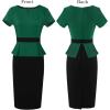 imageVFSHOW Womens Work Business Office Front Zipper Peplum Professional Church Pencil Sheath DressGreen and Black