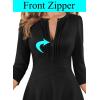 imageVFSHOW Womens Work Office Business Casual Church V Neck Zipper Elegant Interview Cocktail Fit and Flare A Line DressBlack