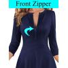 imageVFSHOW Womens Work Office Business Casual Church V Neck Zipper Elegant Interview Cocktail Fit and Flare A Line DressNavy Blue