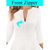 imageVFSHOW Womens Work Office Business Casual Church V Neck Zipper Elegant Interview Cocktail Fit and Flare A Line DressOffwhite