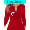 imageVFSHOW Womens Work Office Business Casual Church V Neck Zipper Elegant Interview Cocktail Fit and Flare A Line DressRed