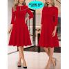 imageVFSHOW Womens Work Office Business Casual Church V Neck Zipper Elegant Interview Cocktail Fit and Flare A Line DressRed