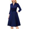 imageVFSHOW Womens 2024 Business Work Office Collar V Neck Bow Belted Pockets Buttons Slim Vintage Fit and Flare A Line DressNavy Blue