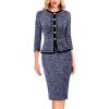 imageVFSHOW Womens 2024 Fall Winter Office Business Work Church Dresses Tweed Peplum Slimming Bodycon Pencil Sheath DressBlue Tweed