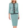 imageVFSHOW Womens 2024 Fall Winter Office Business Work Church Dresses Tweed Peplum Slimming Bodycon Pencil Sheath DressTeal Green Tweed