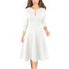 imageVFSHOW Womens Front Zipper Crisscross Waist Slim Wear to Work Business Office Fit and Flare ALine DressOffwhite