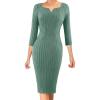 imageVFSHOW Womens Notch V Neck Office Business Work Slim Fit Sheath Pencil DressGreen Knit