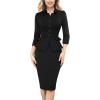 imageVFSHOW Womens Work Business Dresses Collared Notch Neck Office Buttons Peplum Slimming Sheath Pencil DressBlack